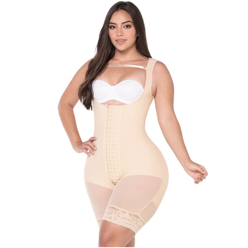0485 Snatched Body – high-compression post-surgery recovery shapewear with butt lifting, open bust, and mid-thigh length